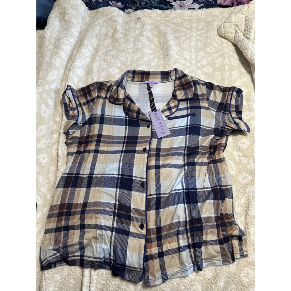 HALE BOB Womens Pajamas Shirt Pants Set Plaid Size LARGE NEW NWT $129.00 - Picture 3 of 7